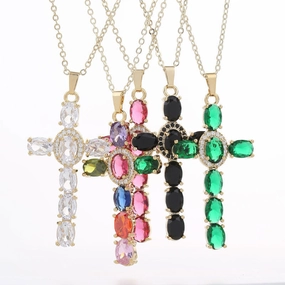 Wholesale Gut Copper Inlaid Zircon Cross Necklace Plated Real Gold Ladies Clavicle Chain