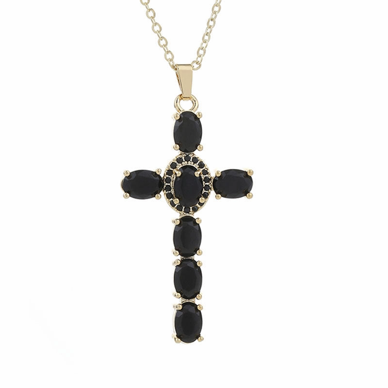 Wholesale Gut Copper Inlaid Zircon Cross Necklace Plated Real Gold Ladies Clavicle Chain