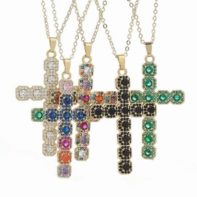 Wholesale Gut Light Luxury Copper Plated Real Gold Cross Necklace Super Flash Inlaid Zircon Ladies Necklace