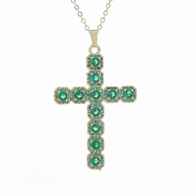 Wholesale Gut Light Luxury Copper Plated Real Gold Cross Necklace Super Flash Inlaid Zircon Ladies Necklace