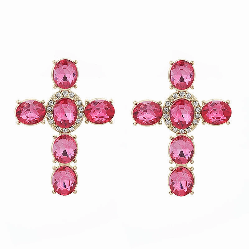 Wholesale Gute Alloy Diamond Cross Fashion Design Handmade Point Diamond Earrings