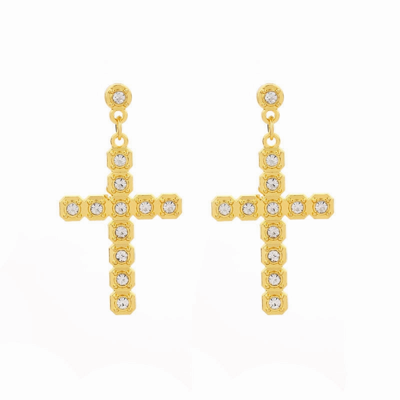 Wholesale Gute Alloy Inlaid Colored Diamond Cross Super Flash Ladies Earrings