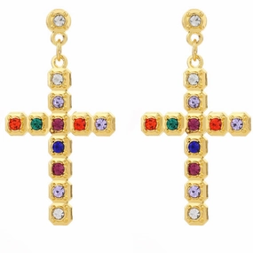 Wholesale Gute Alloy Inlaid Colored Diamond Cross Super Flash Ladies Earrings