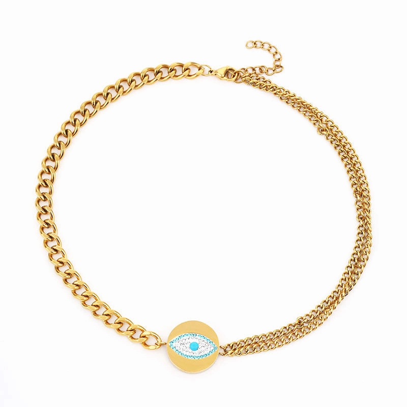 Wholesale Gute Double Layer Necklace Devil Eyes Earrings Ring Jewelry Set