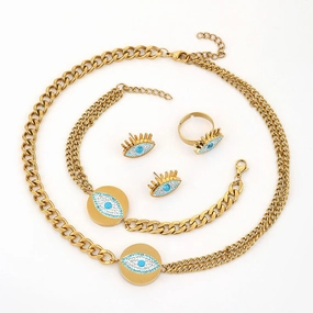 Wholesale Gute Double Layer Necklace Devil Eyes Earrings Ring Jewelry Set