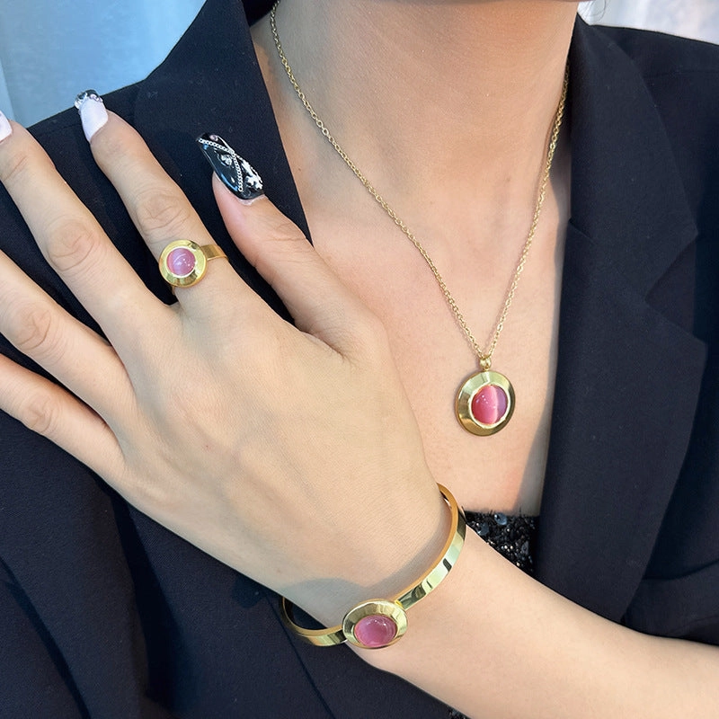 Wholesale Gute Opal Jewelry Set Titanium Steel Bracelet Necklace Ring Ring Earrings Set of Four