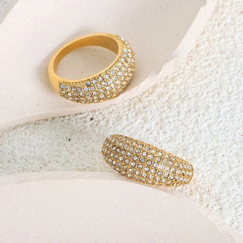 Wholesale Gypsophila Full Diamond Czech Diamond Titanium Steel Gold Plated Ring