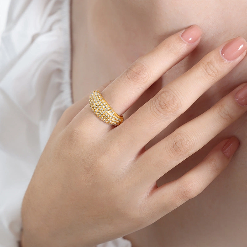 Wholesale Gypsophila Full Diamond Czech Diamond Titanium Steel Gold Plated Ring