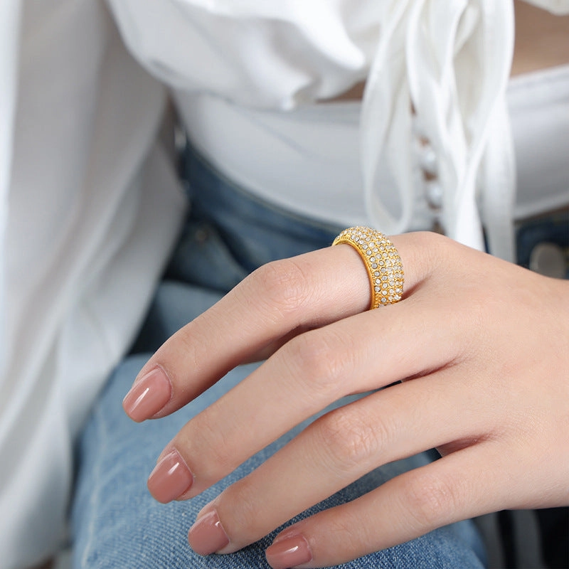Wholesale Gypsophila Full Diamond Czech Diamond Titanium Steel Gold Plated Ring