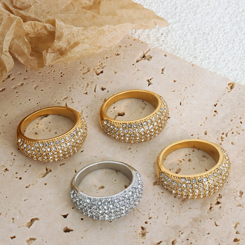 Wholesale Gypsophila Full Diamond Czech Diamond Titanium Steel Gold Plated Ring