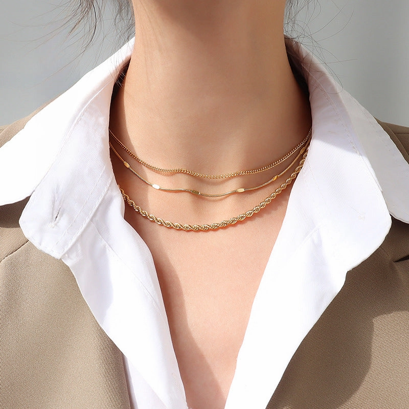 Wholesale Gypsophila Snake Bone Chain Titanium Steel 18K Gold Clavicle Necklace