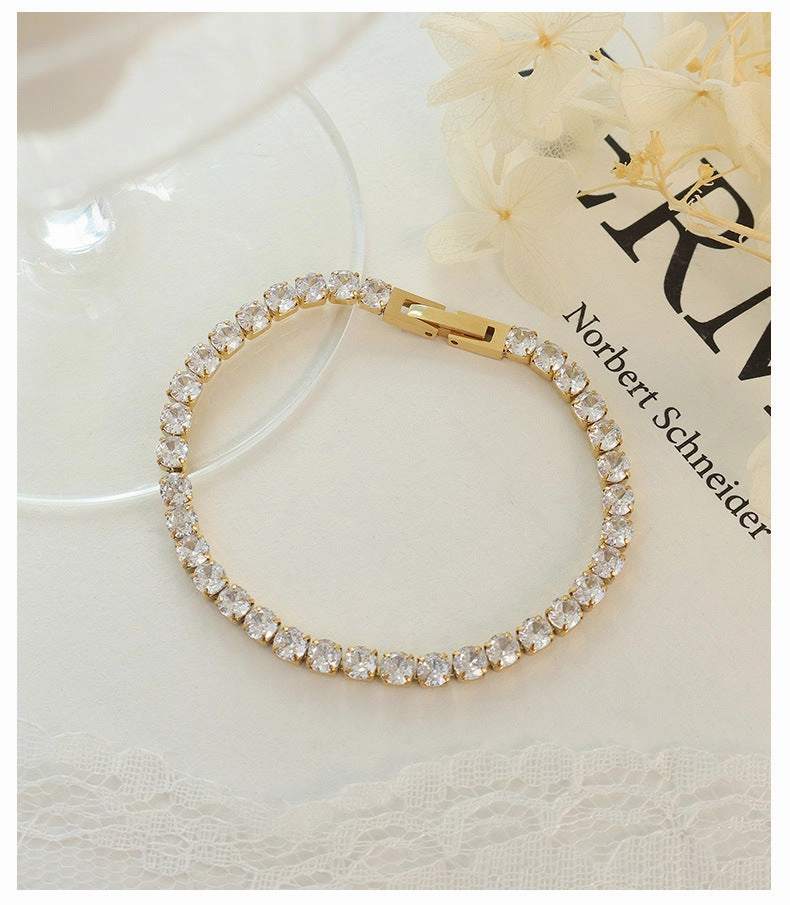 Wholesale Gypsophila Zircon Titanium Steel 18K Gold Plated Bracelet