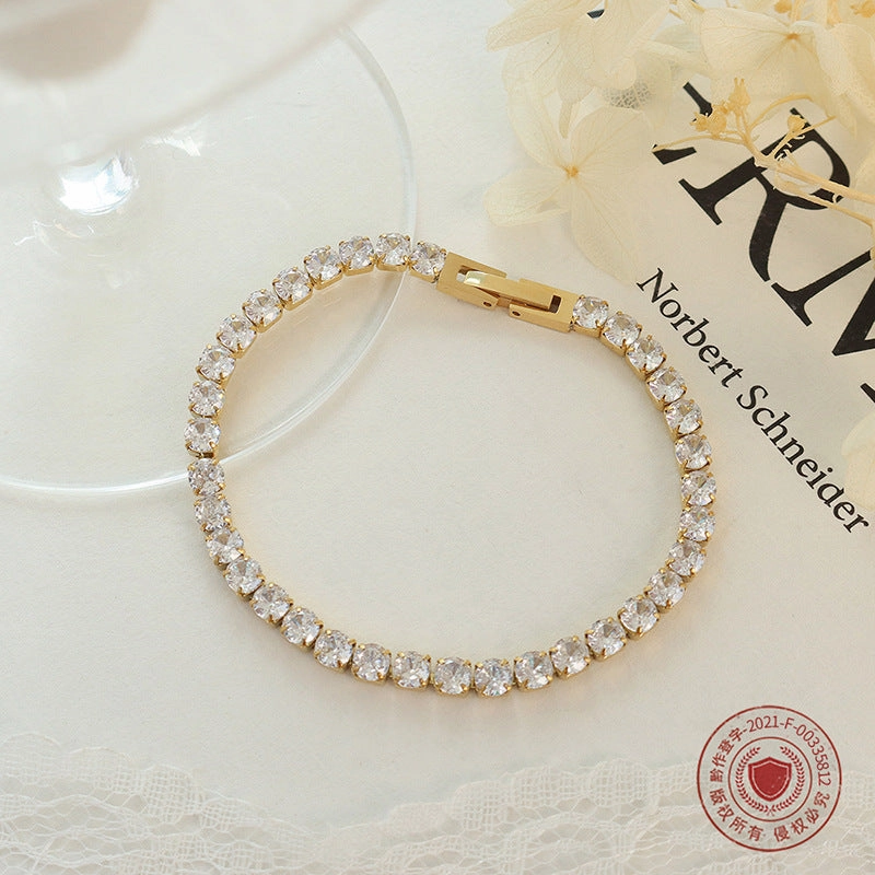 Wholesale Gypsophila Zircon Titanium Steel 18K Gold Plated Bracelet
