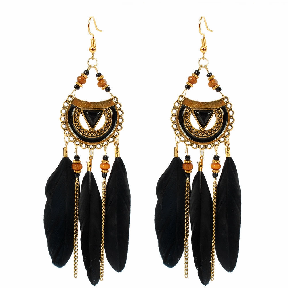 Wholesale Half Round Alloy Feather Earrings