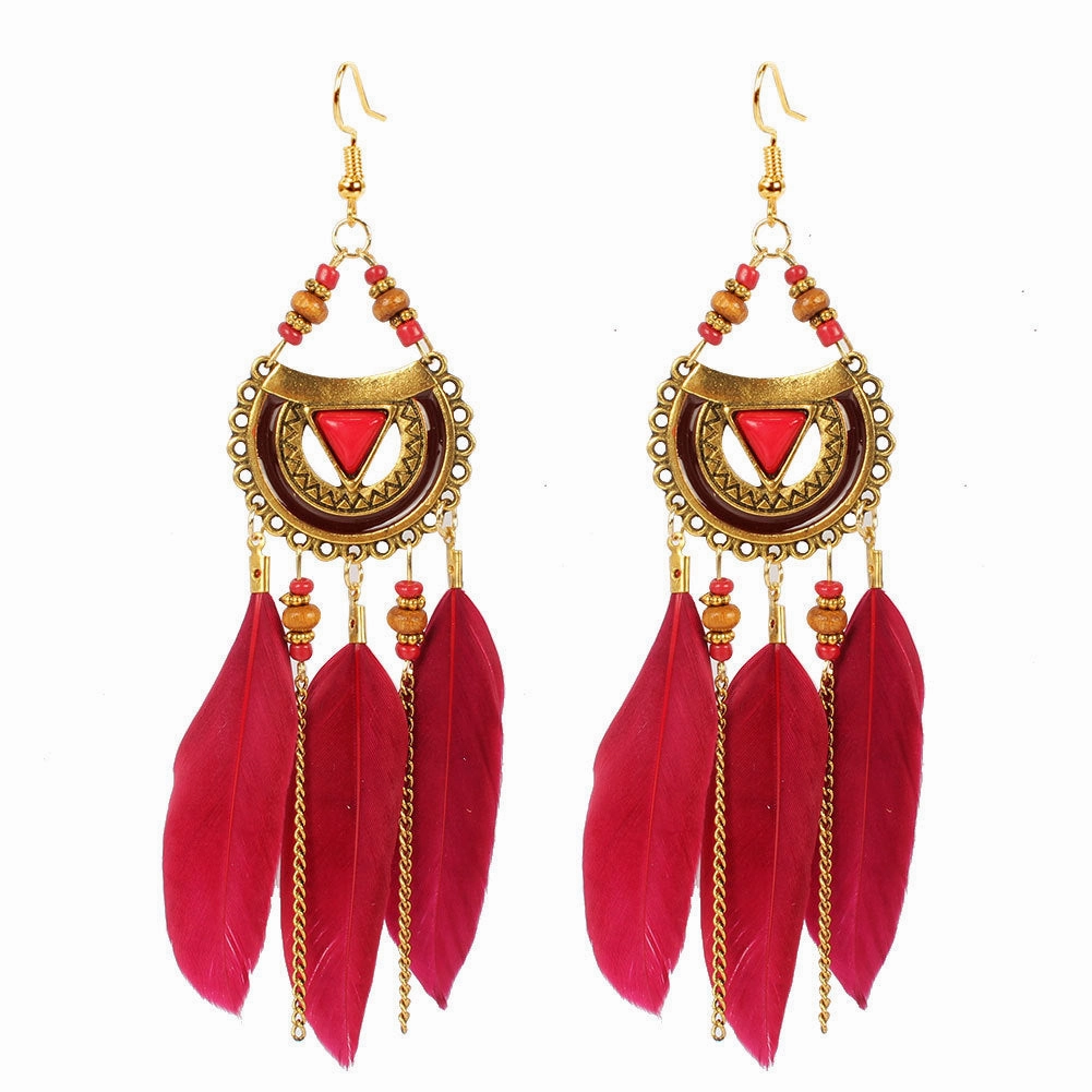 Wholesale Half Round Alloy Feather Earrings