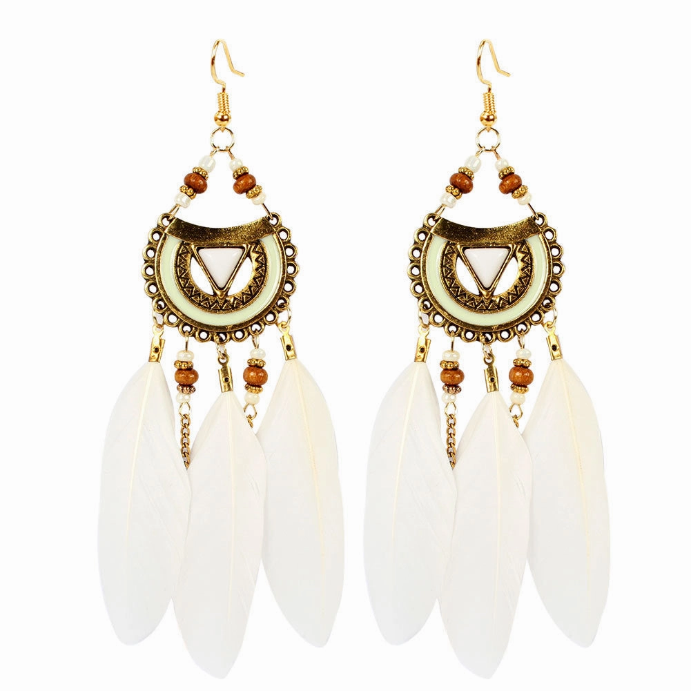Wholesale Half Round Alloy Feather Earrings