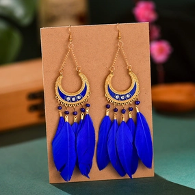 Wholesale Half Round Long Feather Alloy Earrings