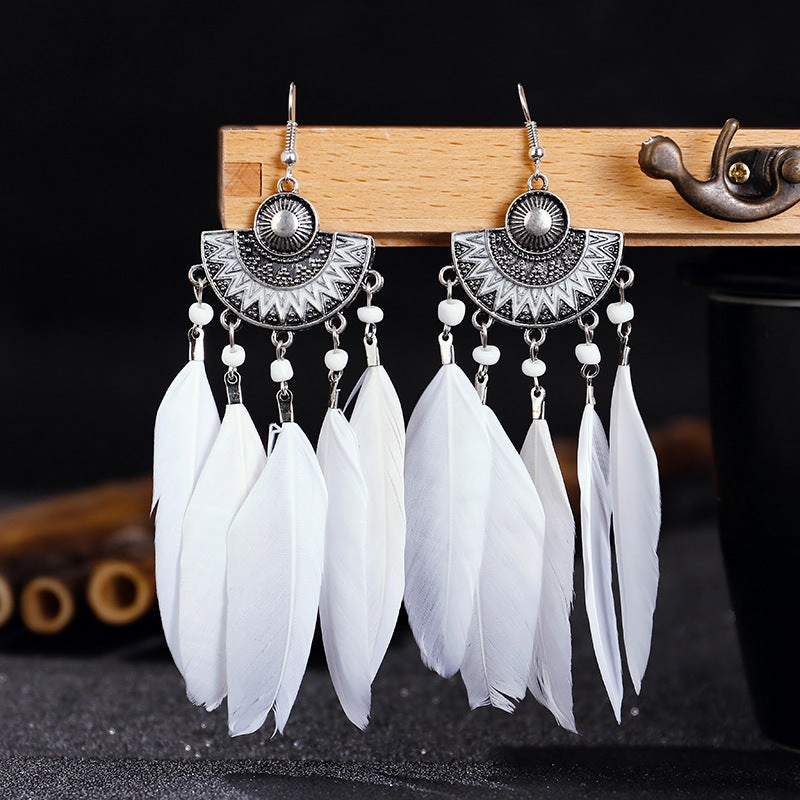 Wholesale Half Round Long Feather Alloy Earrings
