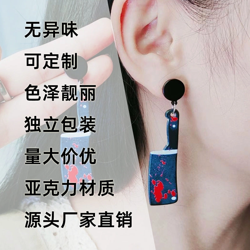 Wholesale Halloween Acrylic Print Blood Knife Earrings