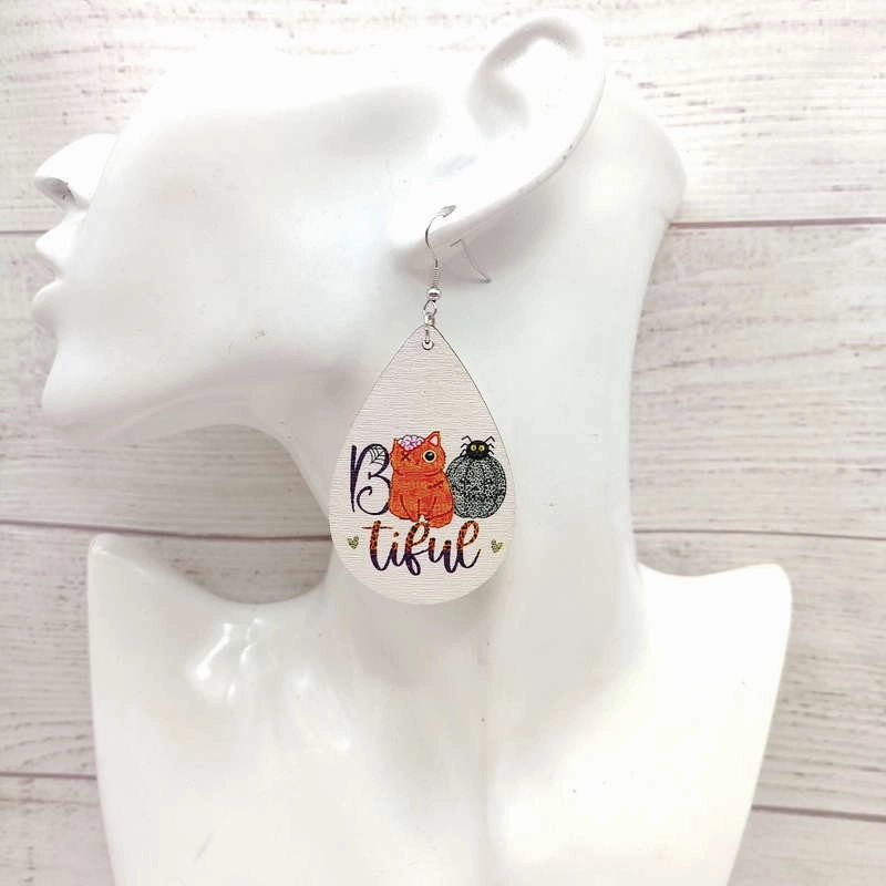 Wholesale Halloween Bat Drop Shape Wooden Earrings