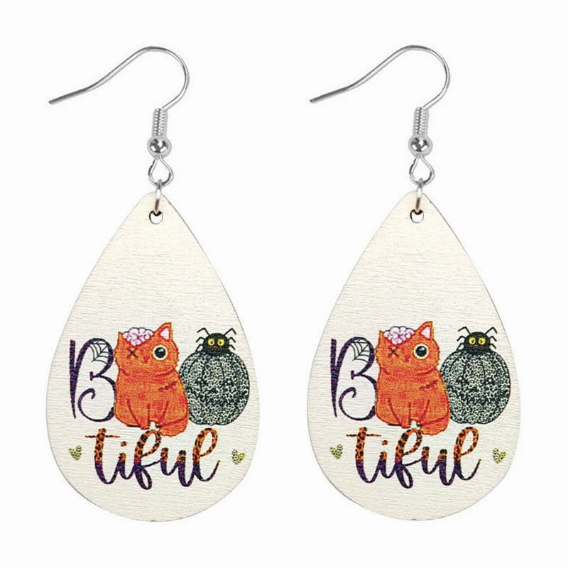Wholesale Halloween Bat Drop Shape Wooden Earrings