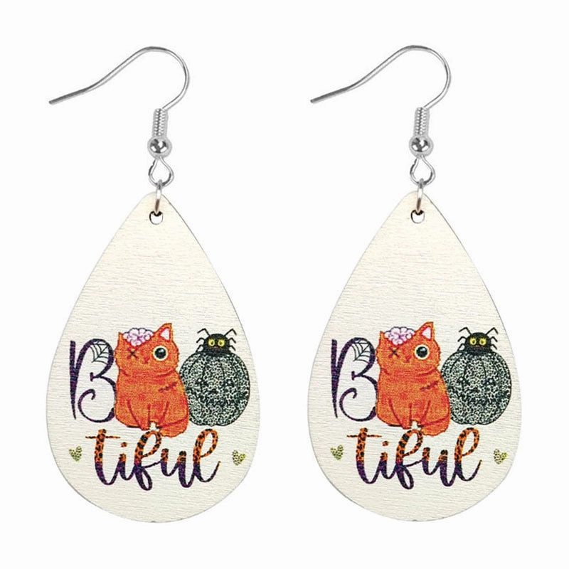 Wholesale Halloween Bat Drop Shape Wooden Earrings