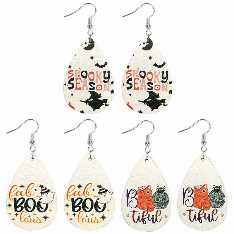 Wholesale Halloween Bat Drop Shape Wooden Earrings