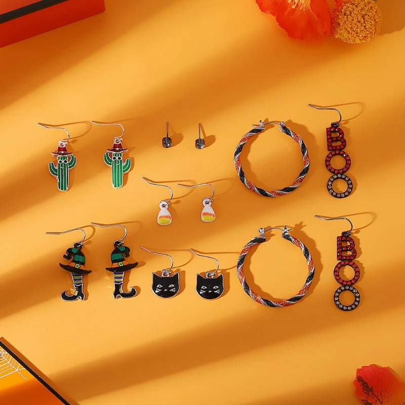 Wholesale Halloween BOO Cartoon Funny Boots Cactus Alloy Earrings