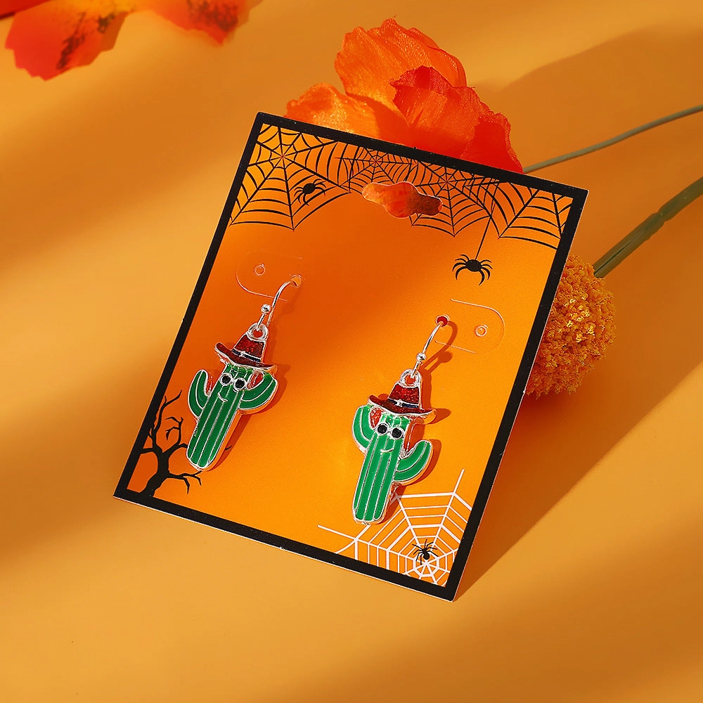 Wholesale Halloween BOO Cartoon Funny Boots Cactus Alloy Earrings