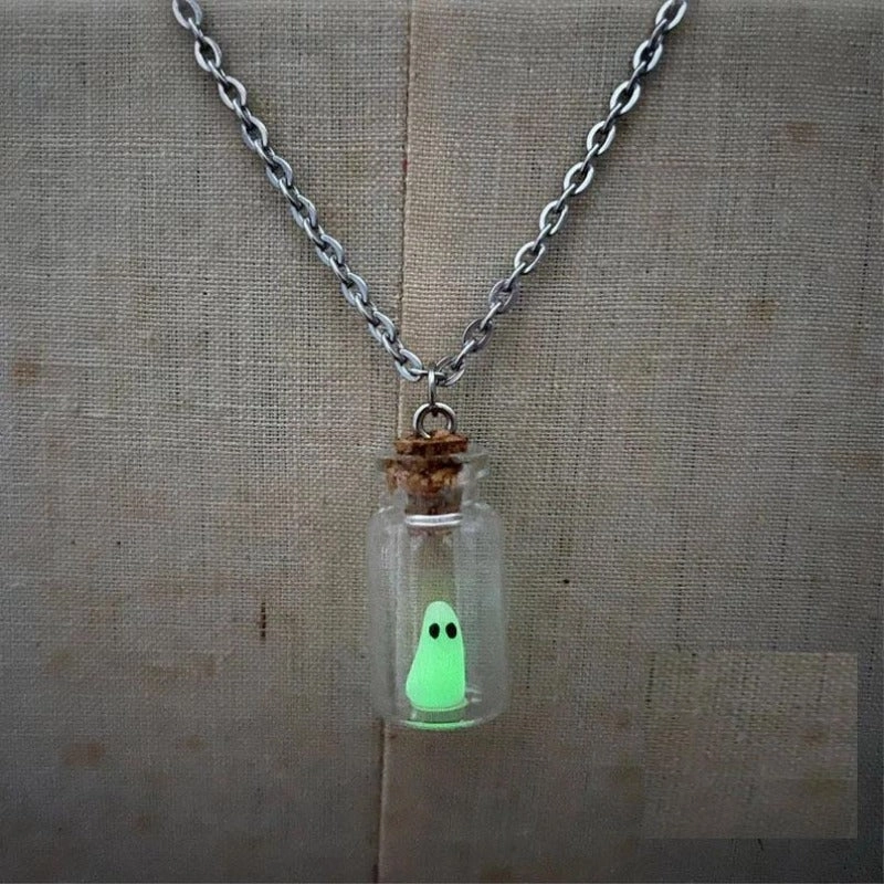 Wholesale Halloween Bottle Luminous Ghost Necklace
