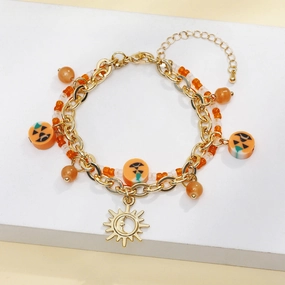 Wholesale Halloween Chain Rice Beads Double Layer Moon Pumpkin Soft Clay Pendant Bracelet