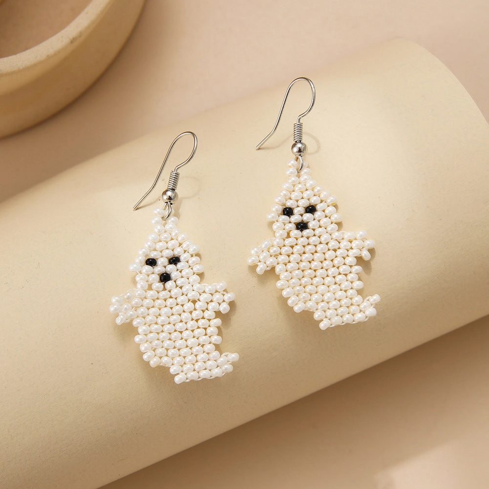 Wholesale Halloween Collection Tassel Handmade Rice Beads Skull Ghost Earrings