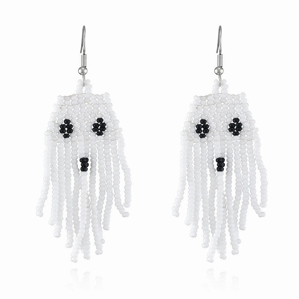 Wholesale Halloween Collection Tassel Handmade Rice Beads Skull Ghost Earrings