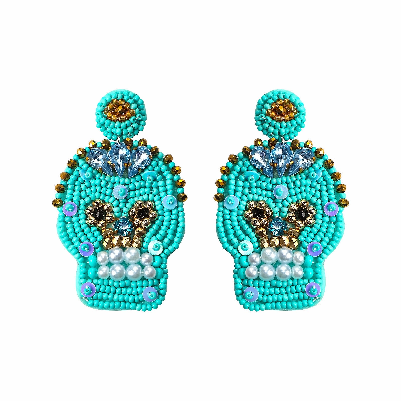 Wholesale Halloween Creative Hand-sewn Rice Beads Beaded Skull Earrings