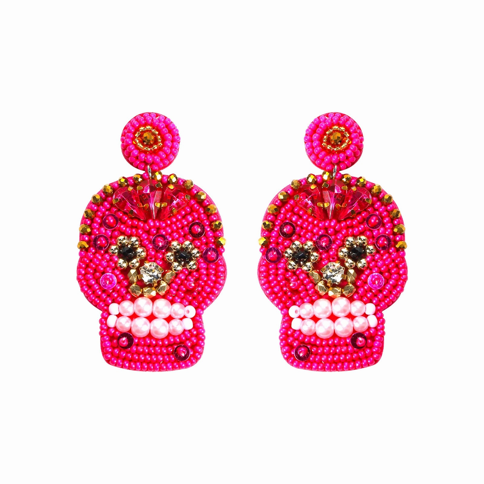 Wholesale Halloween Creative Hand-sewn Rice Beads Beaded Skull Earrings