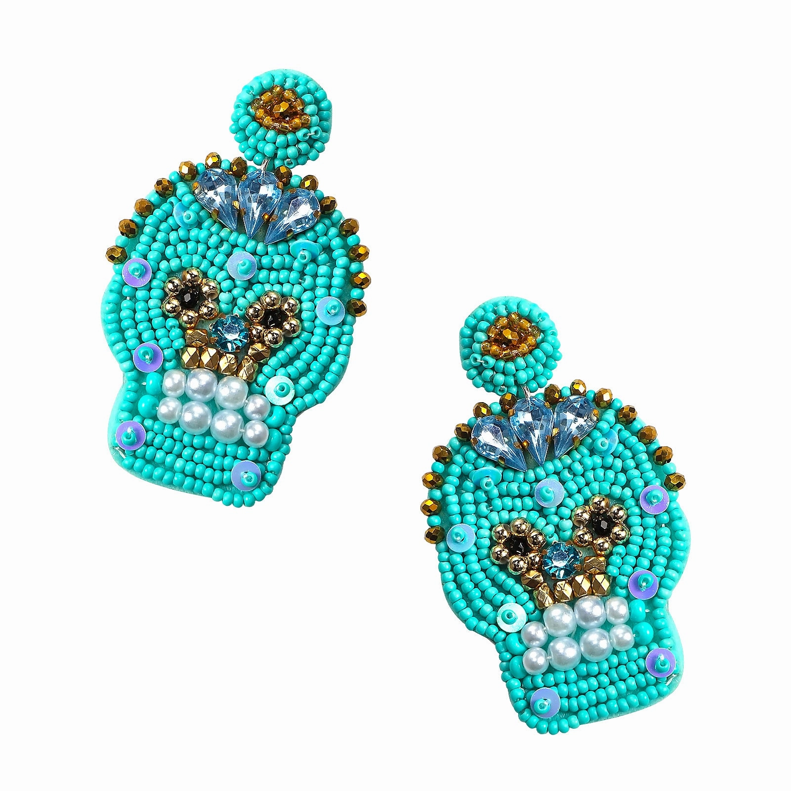 Wholesale Halloween Creative Hand-sewn Rice Beads Beaded Skull Earrings