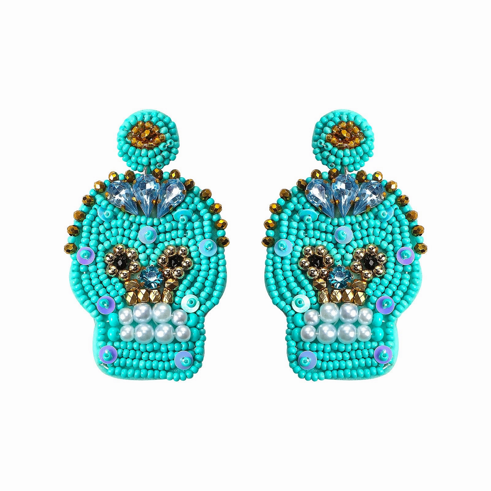 Wholesale Halloween Creative Hand-sewn Rice Beads Beaded Skull Earrings