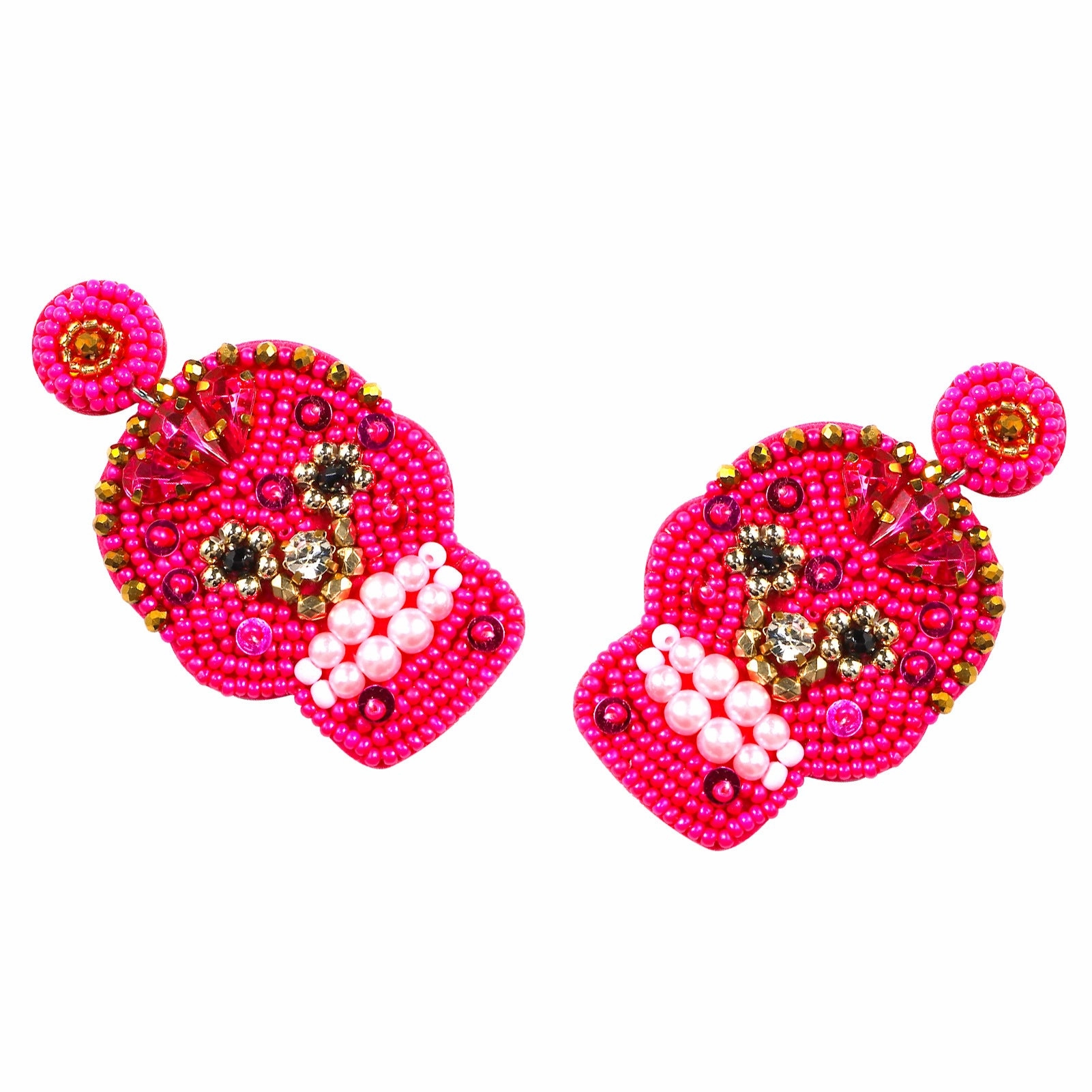 Wholesale Halloween Creative Hand-sewn Rice Beads Beaded Skull Earrings
