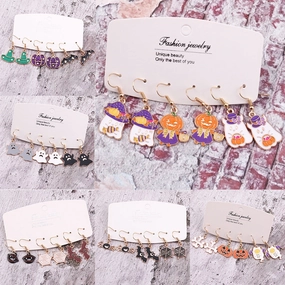 Wholesale Halloween Decorations Ghost Pumpkin Elf Bat Alloy Earrings