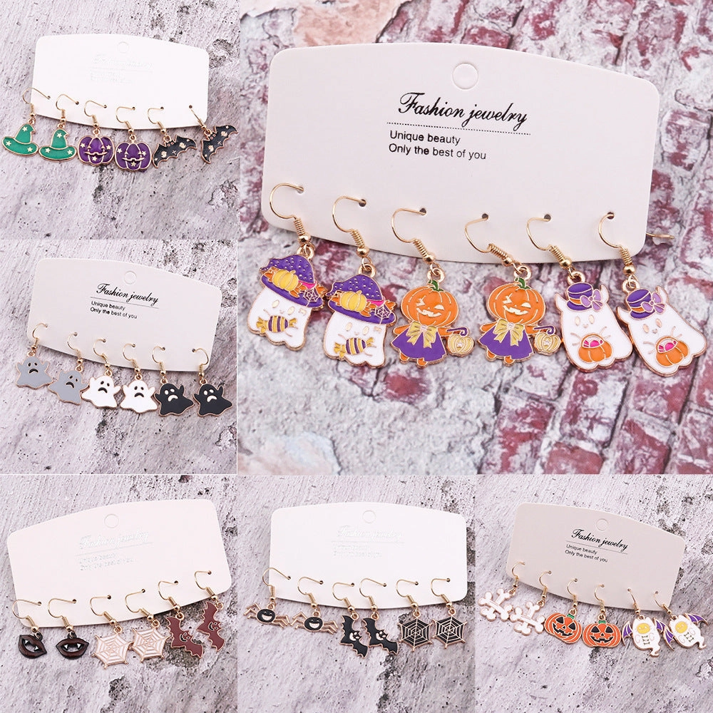 Wholesale Halloween Decorations Ghost Pumpkin Elf Bat Alloy Earrings