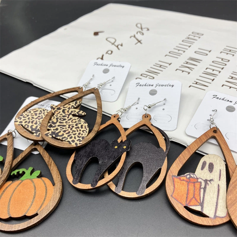 Wholesale Halloween Double Sided Wood Earrings