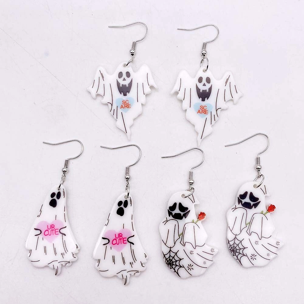 Wholesale Halloween Earrings White Ghost Acrylic Drop Earrings