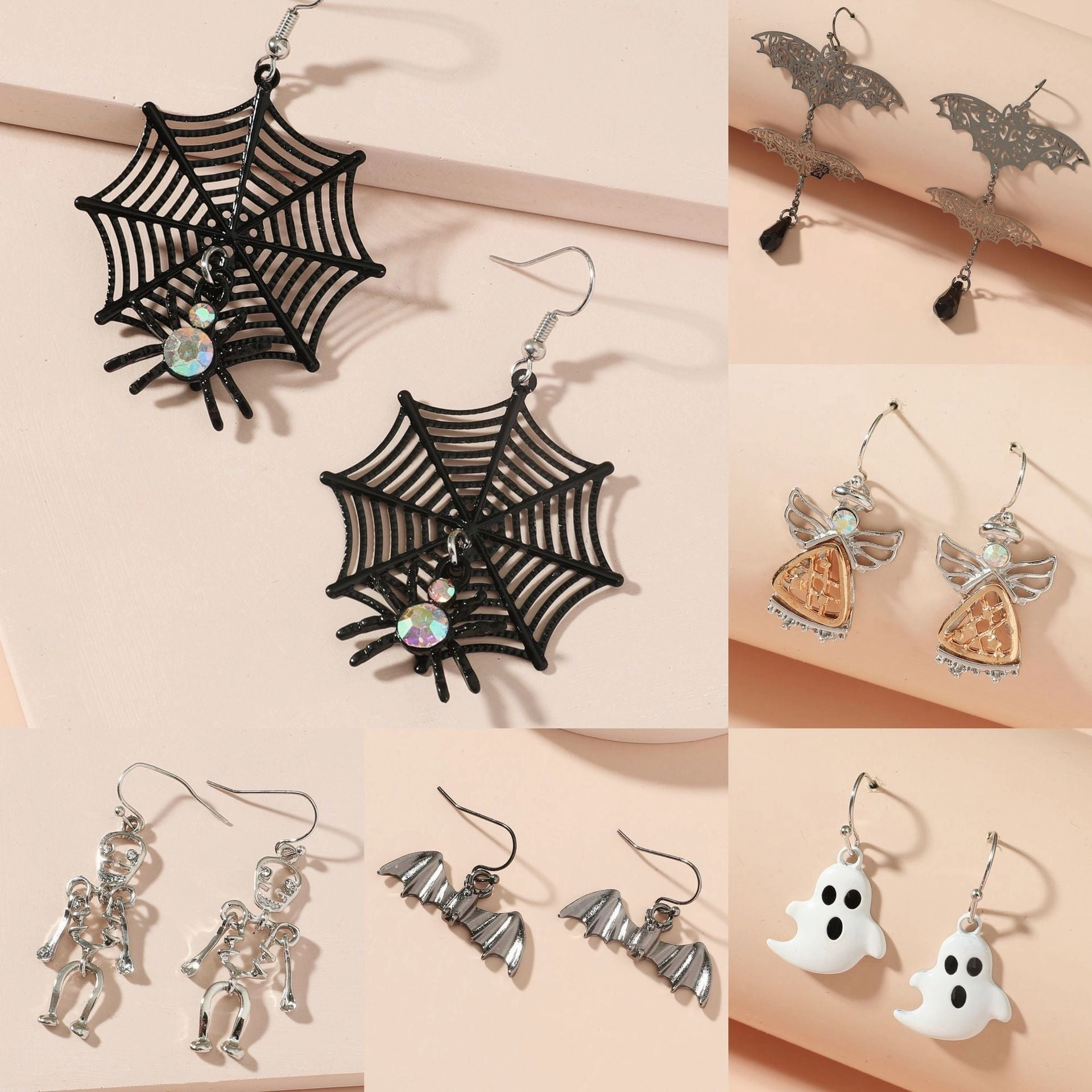Wholesale Halloween Fun Ghost Pumpkin Spider Alloy Earrings