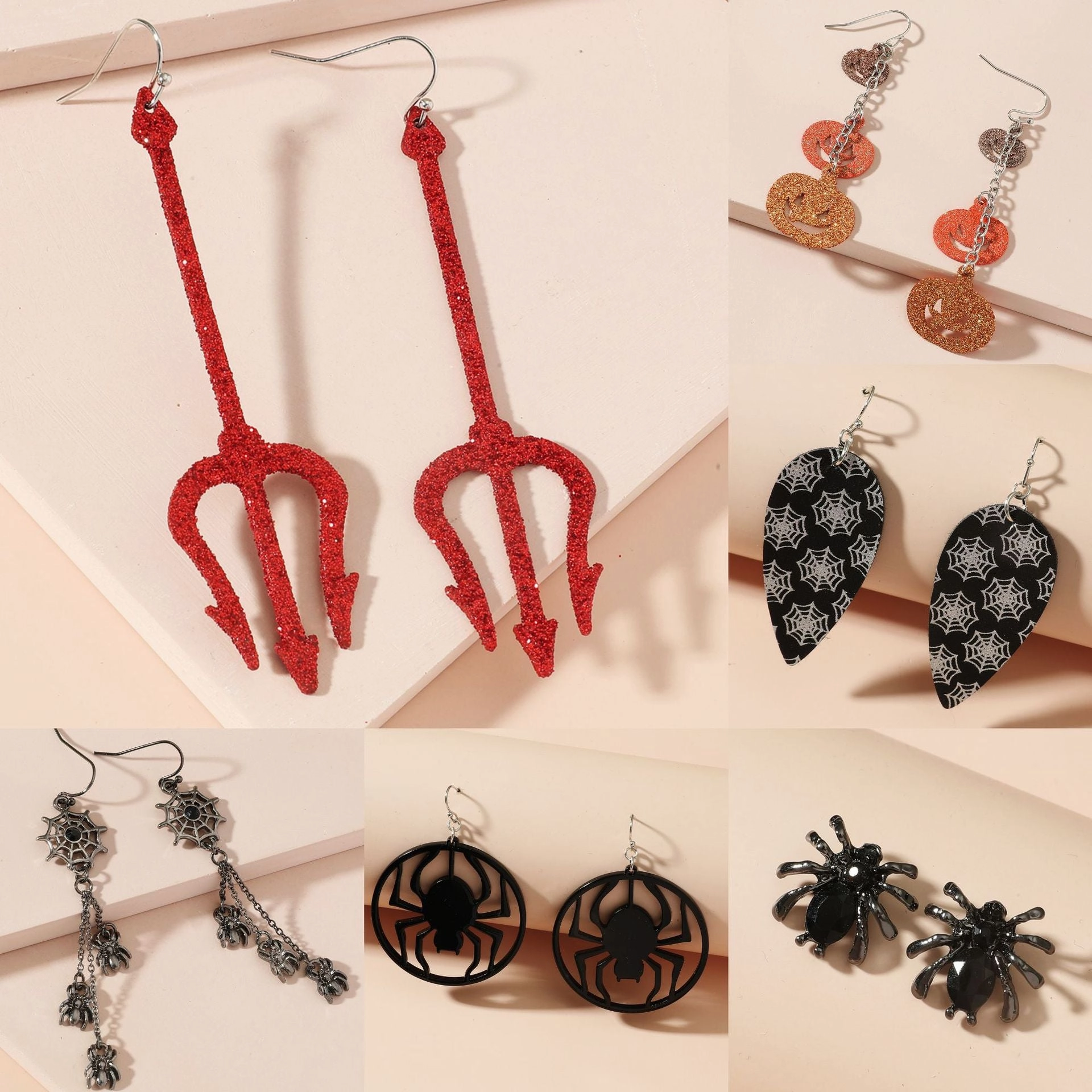 Wholesale Halloween Fun Ghost Pumpkin Spider Alloy Earrings