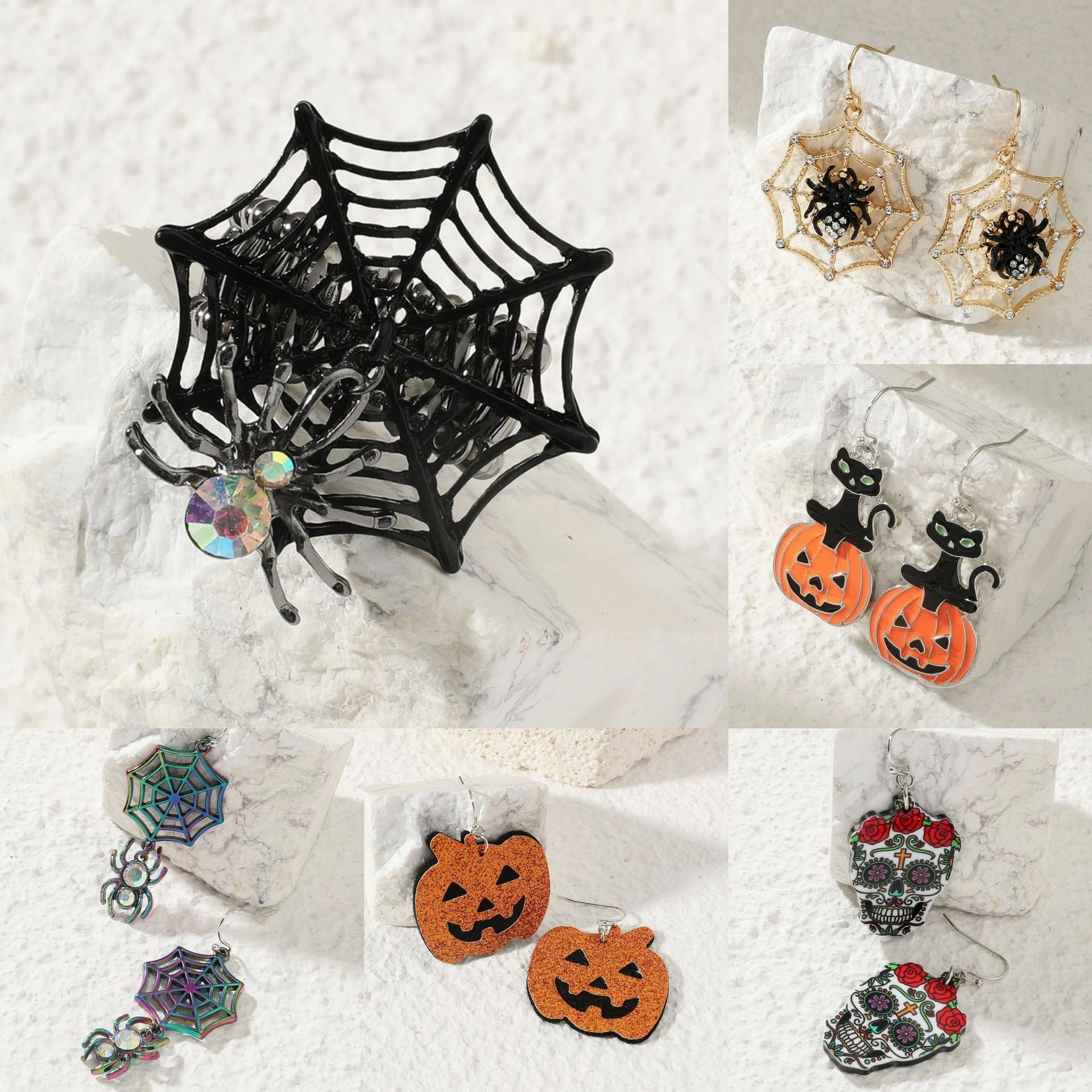 Wholesale Halloween Fun Ghost Pumpkin Spider Alloy Earrings