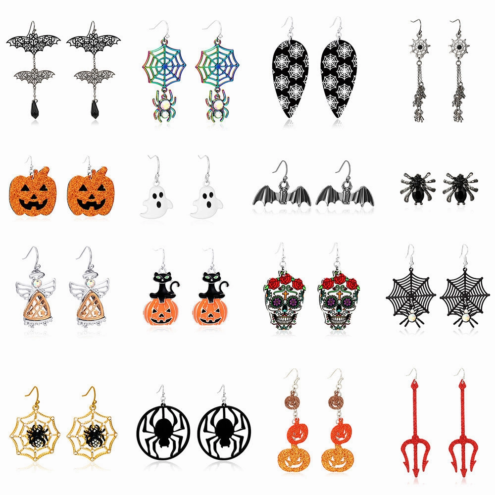 Wholesale Halloween Fun Ghost Pumpkin Spider Alloy Earrings