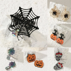 Wholesale Halloween Fun Ghost Pumpkin Spider Alloy Earrings