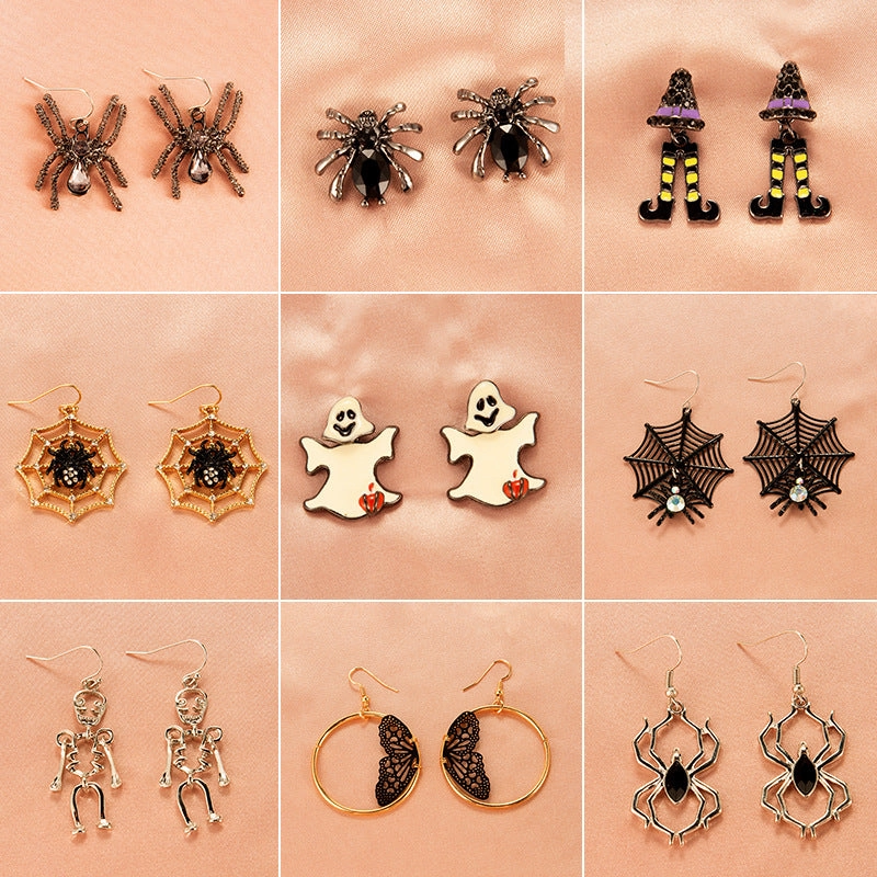 Wholesale Halloween Funny Skeletons Pumpkin Lanterns Bat Alloy Earrings