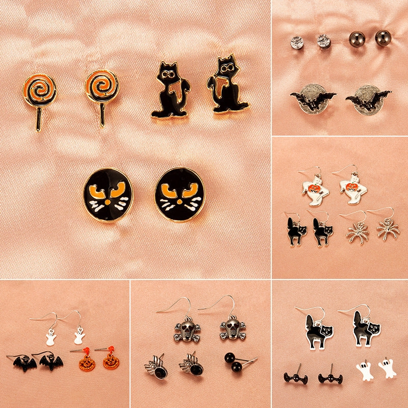 Wholesale Halloween Funny Skeletons Pumpkin Lanterns Bat Alloy Earrings