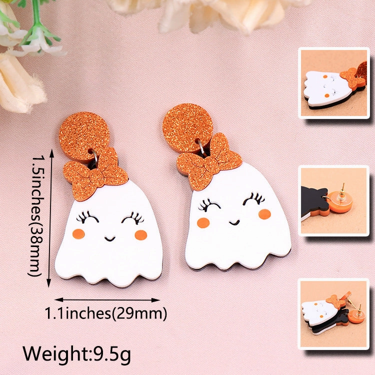Wholesale Halloween Ghost Cute Orange Bow Ghost Ghost Handmade Acrylic Drop Earrings